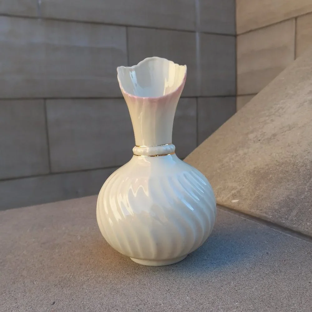 BELLEEK Pink Scroll Bud Vase 1980-1992 7th Gen Mark